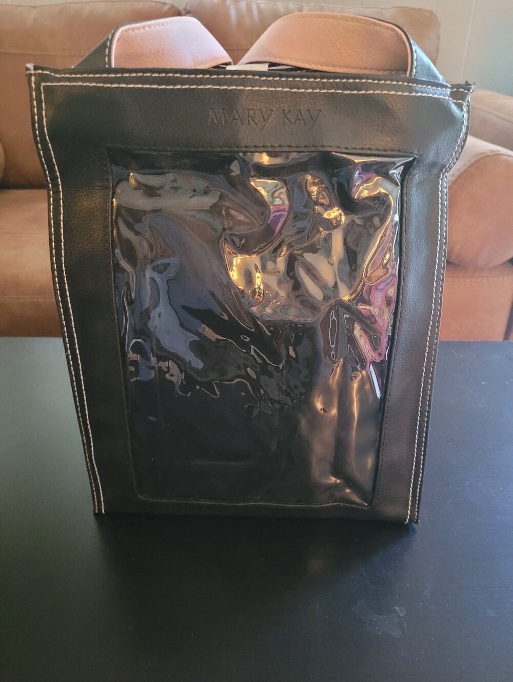 Mary Kay Black Clear-Window Makeup Tote with Tan Handles